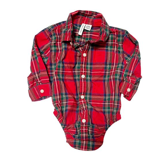 Janie And Jack Plaid Button Up Onesie Size 3-6m - Picture 1 of 5